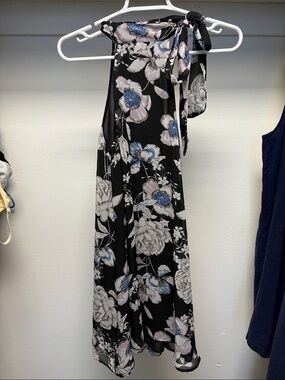Fashion Union Black Floral Mini Dress with Blue and Pink Accents